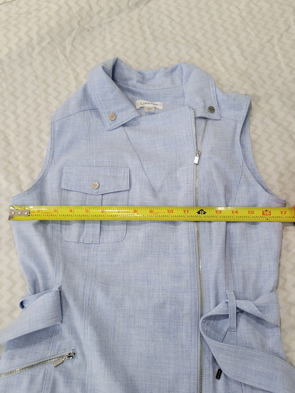 Calvin Klein Sleeveless Light Blue Zip-Front Sheath Dress - Picture 14 of 14